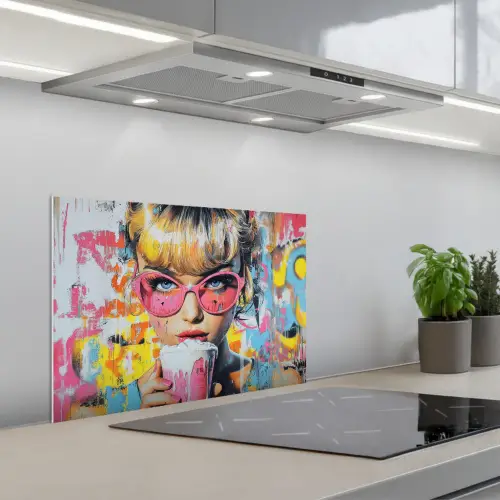 Expressief - Milkshake - Vrouw - Felle kleuren keuken achterwand spatscherm klein -3d_schuin