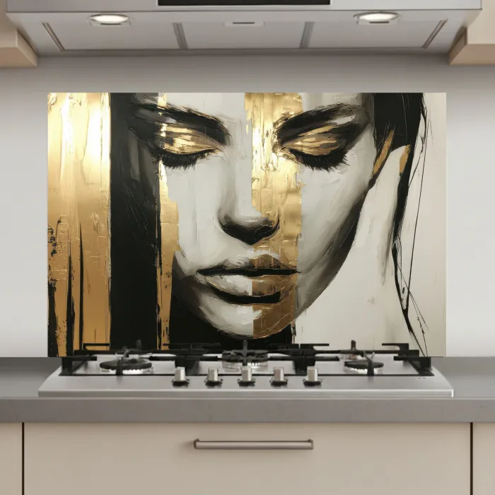 Ogen - Gezicht - Goud - Strepen keuken achterwand spatscherm klein -3d_website