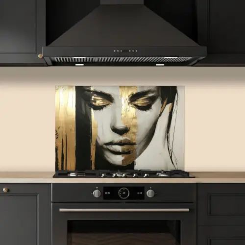 Ogen - Gezicht - Goud - Strepen keuken achterwand spatscherm klein -sfeer1