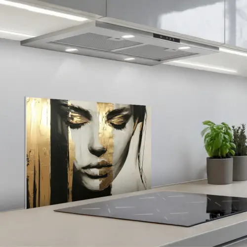 Ogen - Gezicht - Goud - Strepen keuken achterwand spatscherm klein -3d_schuin