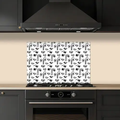 Gezicht - Zwart - Lijnen - Artistiek keuken achterwand spatscherm klein 900 -sfeer1