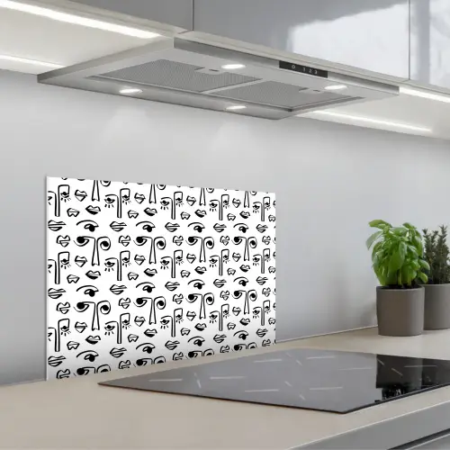 Gezicht - Zwart - Lijnen - Artistiek keuken achterwand spatscherm klein 900 -3d_schuin
