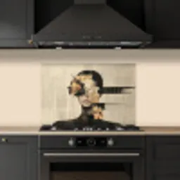 Gezicht - Bloemen - Zwart - Vrouw keuken achterwand spatscherm klein -sfeer1