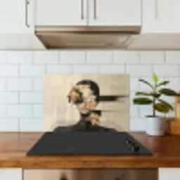 Gezicht - Bloemen - Zwart - Vrouw keuken achterwand spatscherm klein -sfeer2
