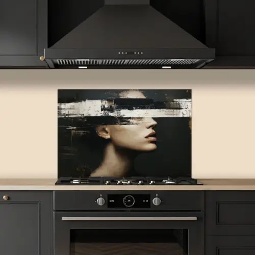 Gezicht - Vrouw - Zwart - Abstract keuken achterwand spatscherm klein -sfeer1