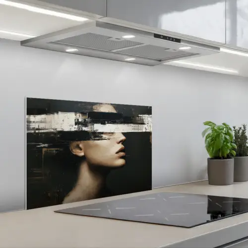 Gezicht - Vrouw - Zwart - Abstract keuken achterwand spatscherm klein -3d_schuin