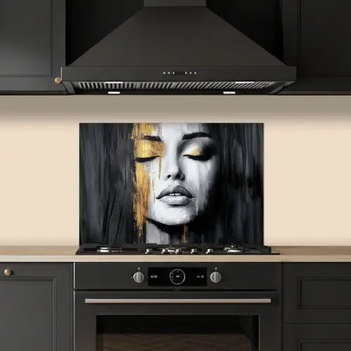 Gezicht - Vrouw - Penseelstreken - Abstract keuken achterwand spatscherm klein -sfeer1