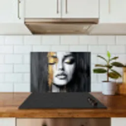 Gezicht - Vrouw - Penseelstreken - Abstract keuken achterwand spatscherm klein -sfeer2