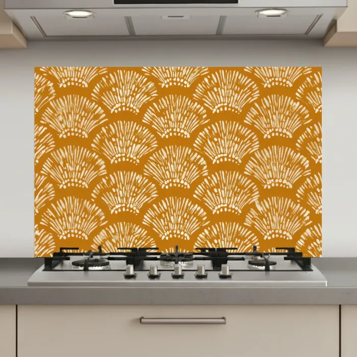 Waaierachtige motieven - Geel - Vintage keuken achterwand spatscherm klein -3d_website