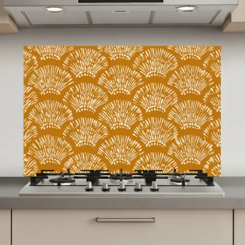 Waaierachtige motieven - Geel - Vintage keuken achterwand spatscherm klein -3d_website