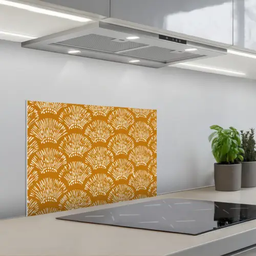 Waaierachtige motieven - Geel - Vintage keuken achterwand spatscherm klein -3d_schuin