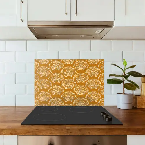 Waaierachtige motieven - Geel - Vintage keuken achterwand spatscherm klein -sfeer2