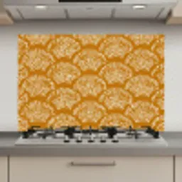 Waaierachtige motieven - Geel - Vintage keuken achterwand spatscherm klein -3d_website