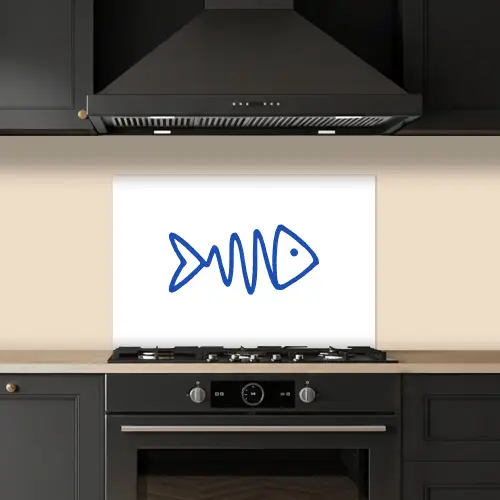 Vis - Minimalistisch - Blauw - Lijn keuken achterwand spatscherm klein -sfeer1