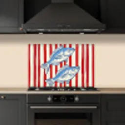 Vissen - Verticale strepen - Blauw - Rood keuken achterwand spatscherm klein -sfeer1