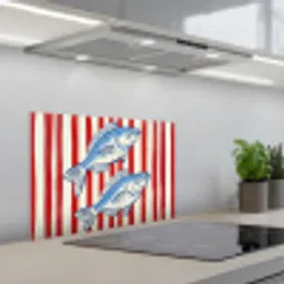 Vissen - Verticale strepen - Blauw - Rood keuken achterwand spatscherm klein -3d_schuin