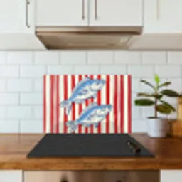 Vissen - Verticale strepen - Blauw - Rood keuken achterwand spatscherm klein -sfeer2