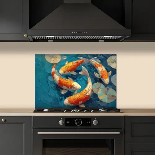 Vissen - Waterlelies - Oranje - Water keuken achterwand spatscherm klein -sfeer1
