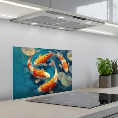 Vissen - Waterlelies - Oranje - Water keuken achterwand spatscherm klein -3d_schuin