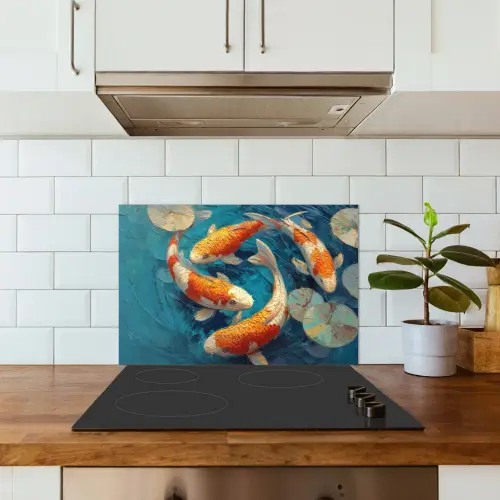 Vissen - Waterlelies - Oranje - Water keuken achterwand spatscherm klein -sfeer2