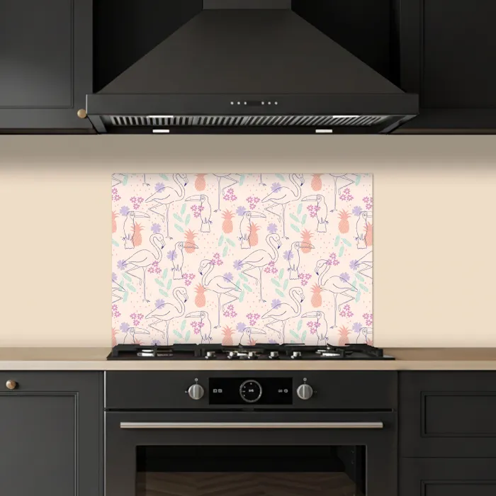 Flamingo - Toekan - Tropisch - Patroon keuken achterwand spatscherm klein 900 -sfeer1