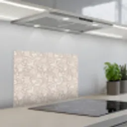 Bloemenprint - Grijs - Crème keuken achterwand spatscherm klein 900 -3d_schuin