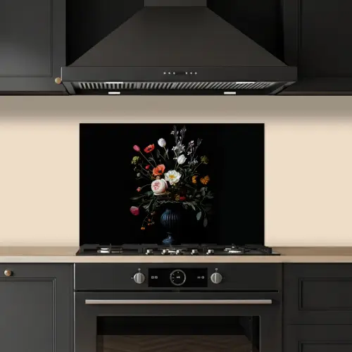 Bloemstuk - Vaas - Zwart keuken achterwand spatscherm klein -sfeer1