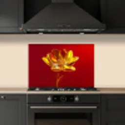 Bloem - Goud - Glazen keuken achterwand spatscherm klein -sfeer1