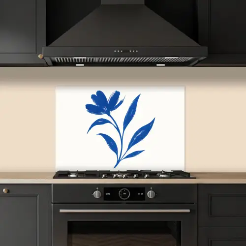 Bloem - Blaadjes - Minimalistisch - Blauw keuken achterwand spatscherm klein -sfeer1