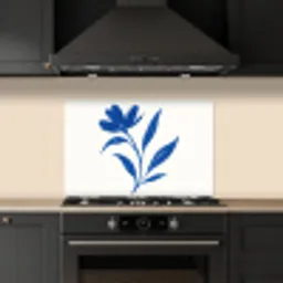 Bloem - Blaadjes - Minimalistisch - Blauw keuken achterwand spatscherm klein -sfeer1