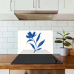 Bloem - Blaadjes - Minimalistisch - Blauw keuken achterwand spatscherm klein -sfeer2