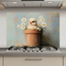 Bloempot - Kuiken - Bloemetjes keuken achterwand spatscherm klein -3d_website