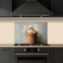 Bloempot - Kuiken - Bloemetjes keuken achterwand spatscherm klein -sfeer1