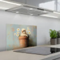 Bloempot - Kuiken - Bloemetjes keuken achterwand spatscherm klein -3d_schuin