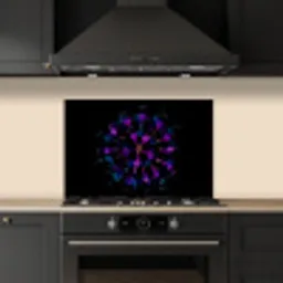 Bloem - Paars - Blauw - Macro - Zwart keuken achterwand spatscherm klein -sfeer1