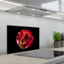 Bloem - Roos - Rood - Zwart keuken achterwand spatscherm klein -3d_schuin