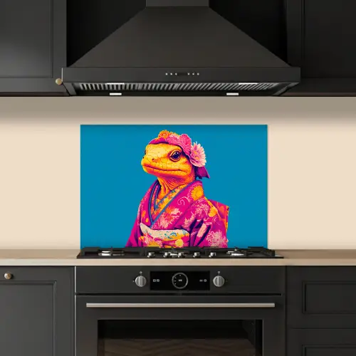 Bloemenkrans - Hagedis - Kimono - Paars keuken achterwand spatscherm klein -sfeer1