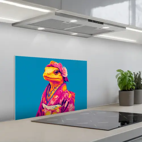 Bloemenkrans - Hagedis - Kimono - Paars keuken achterwand spatscherm klein -3d_schuin