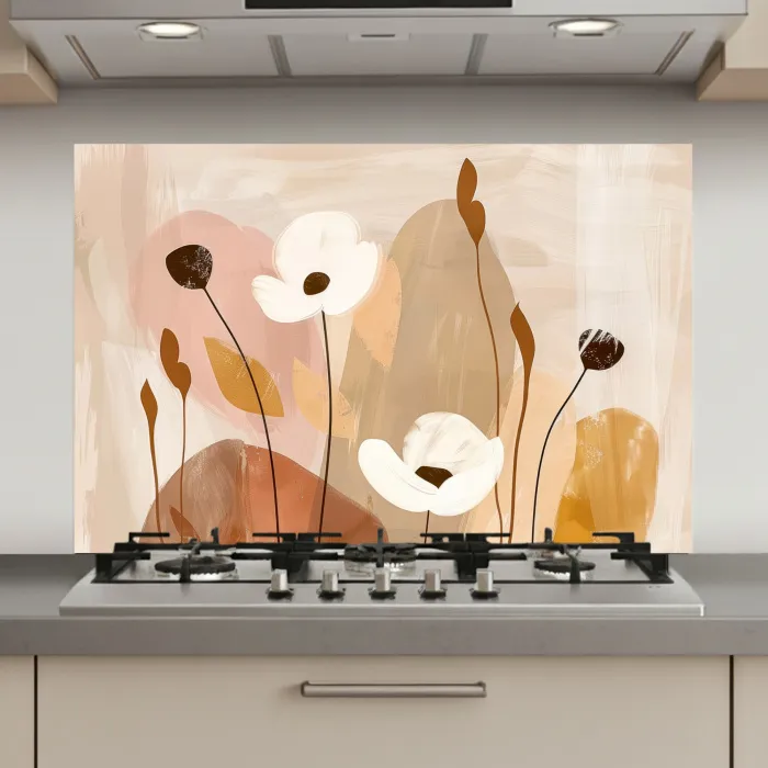 Bloemen - Abstract - Beige - Kunst keuken achterwand spatscherm klein -3d_website