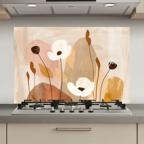 Bloemen - Abstract - Beige - Kunst keuken achterwand spatscherm klein -3d_website