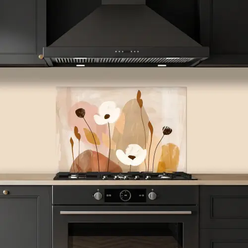 Bloemen - Abstract - Beige - Kunst keuken achterwand spatscherm klein -sfeer1