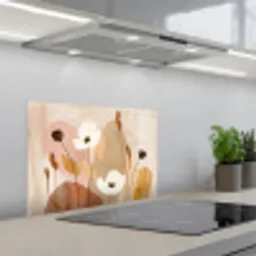 Bloemen - Abstract - Beige - Kunst keuken achterwand spatscherm klein -3d_schuin