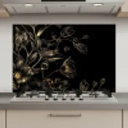 Bloemen - Kunst - Goud - Zwart keuken achterwand spatscherm klein -3d_website