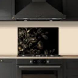 Bloemen - Kunst - Goud - Zwart keuken achterwand spatscherm klein -sfeer1