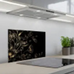 Bloemen - Kunst - Goud - Zwart keuken achterwand spatscherm klein -3d_schuin