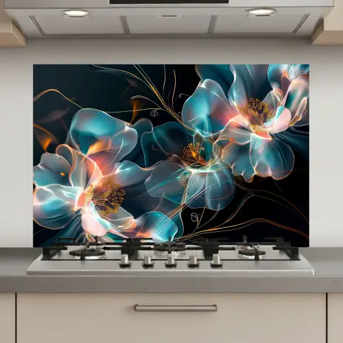 Bloemen - Zwart - Licht - Flora keuken achterwand spatscherm klein -3d_website