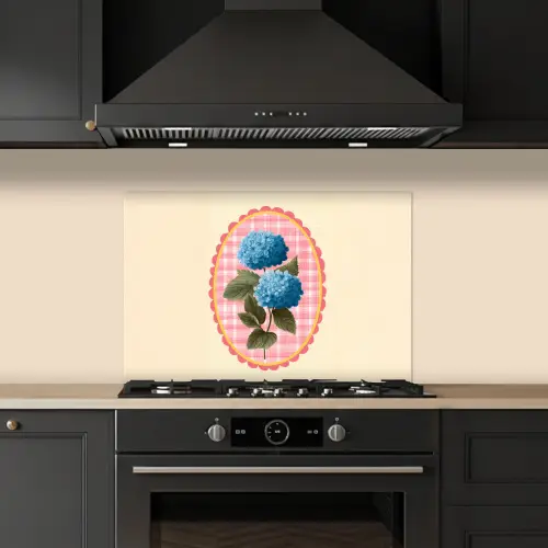 Bloemen - Blauw - Lijst - Bladeren keuken achterwand spatscherm klein -sfeer1