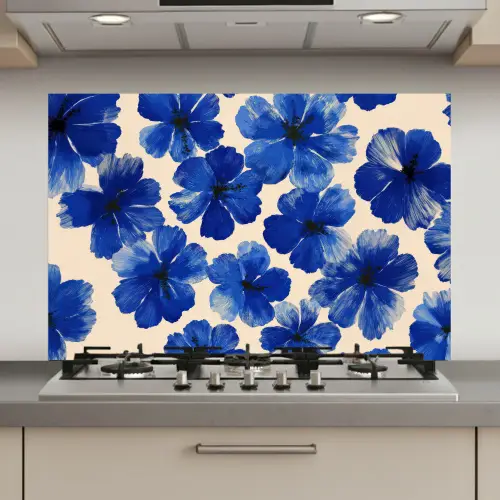 Bloemen - Blauw -Patroon - Wit keuken achterwand spatscherm klein -3d_website