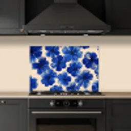 Bloemen - Blauw -Patroon - Wit keuken achterwand spatscherm klein -sfeer1