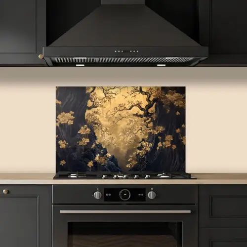 Bloemen - Takken - Goud - Sierlijk keuken achterwand spatscherm klein -sfeer1